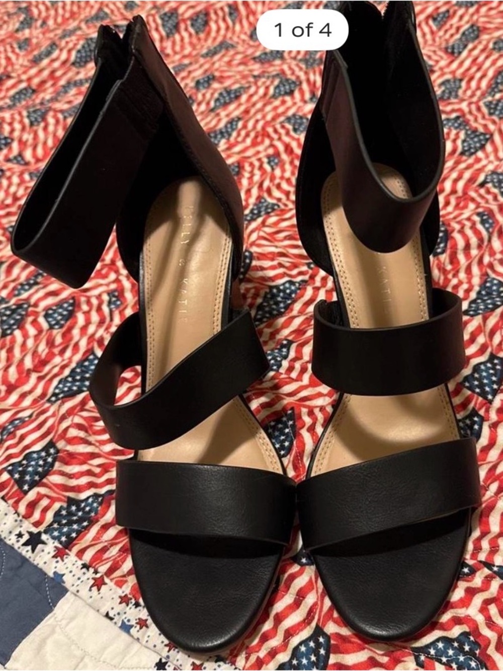 Kelly & Katie Black Strappy Block-Heel Sandals